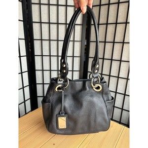 Tignanello Black Soft Genuine Leather Shoulder Bag Purse Zip Divided Pocket